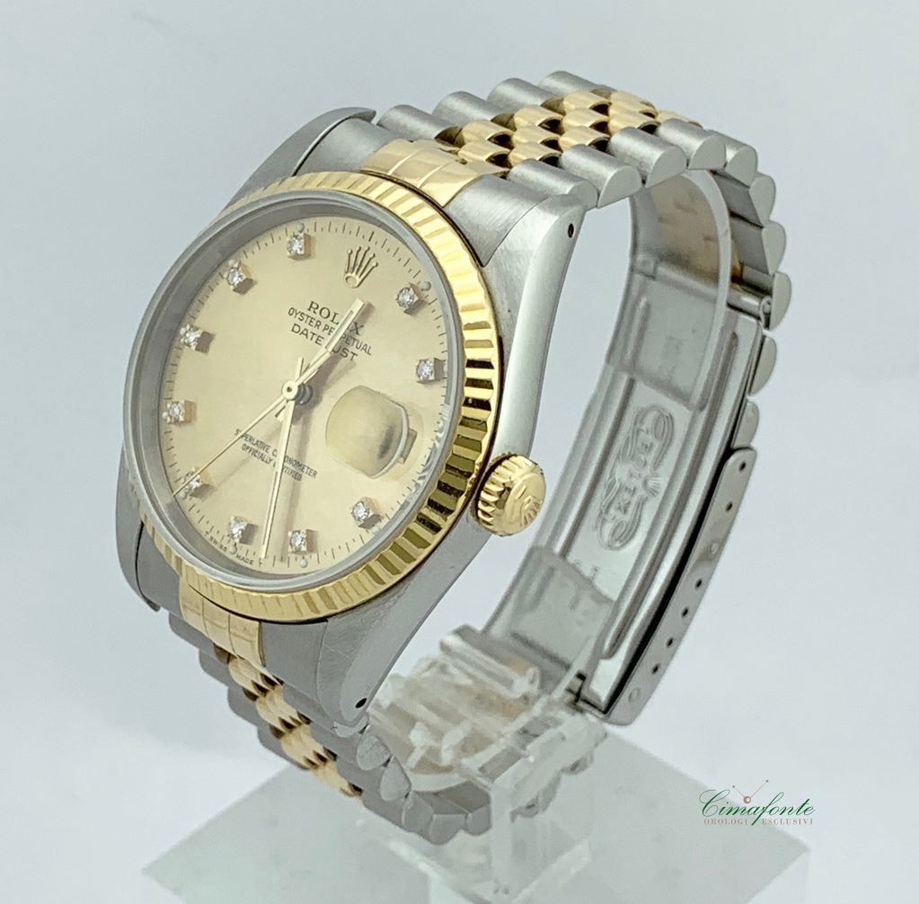 Rolex Datejust ref.16233 Acciaio e oro Secondo Polso mm36. Quadrante Champagne con Brillanti