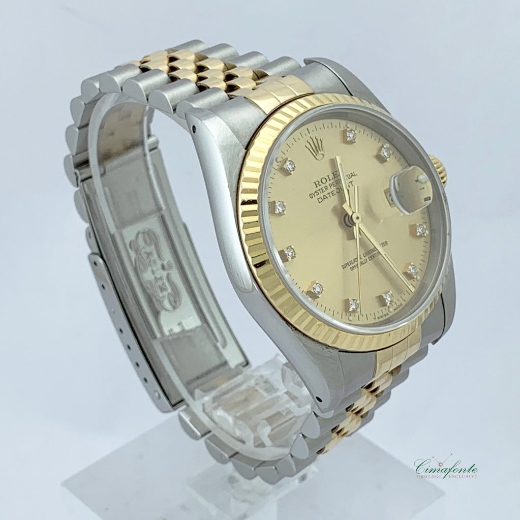 Rolex Datejust ref.16233 Acciaio e oro Secondo Polso mm36. Quadrante Champagne con Brillanti