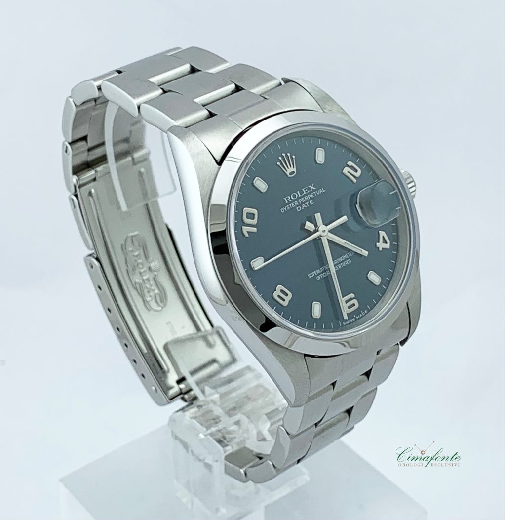 Rolex Date 15200 2000 34mm Usato Acciaio oyster Blu Dial