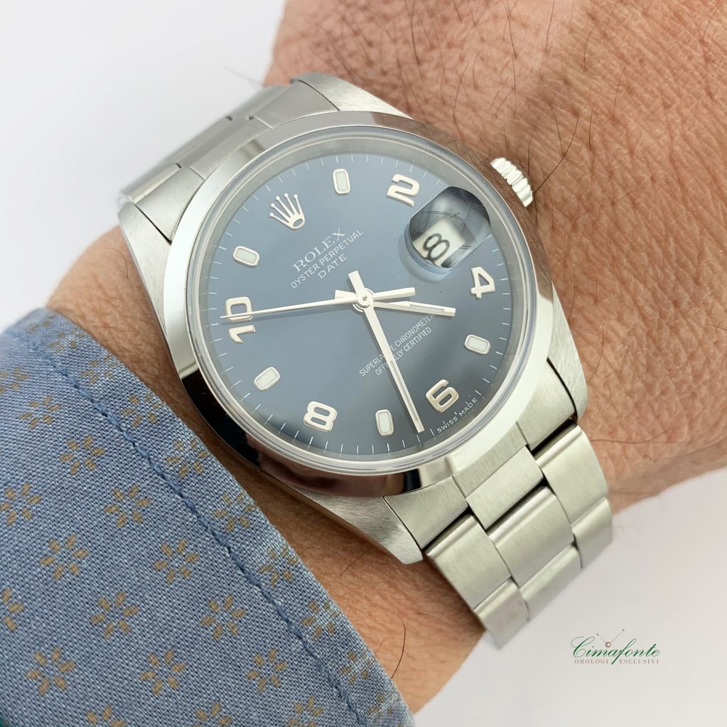 Rolex Date 15200 2000 34mm Usato Acciaio oyster Blu Dial